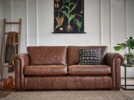 what colour goes with brown leather sofa